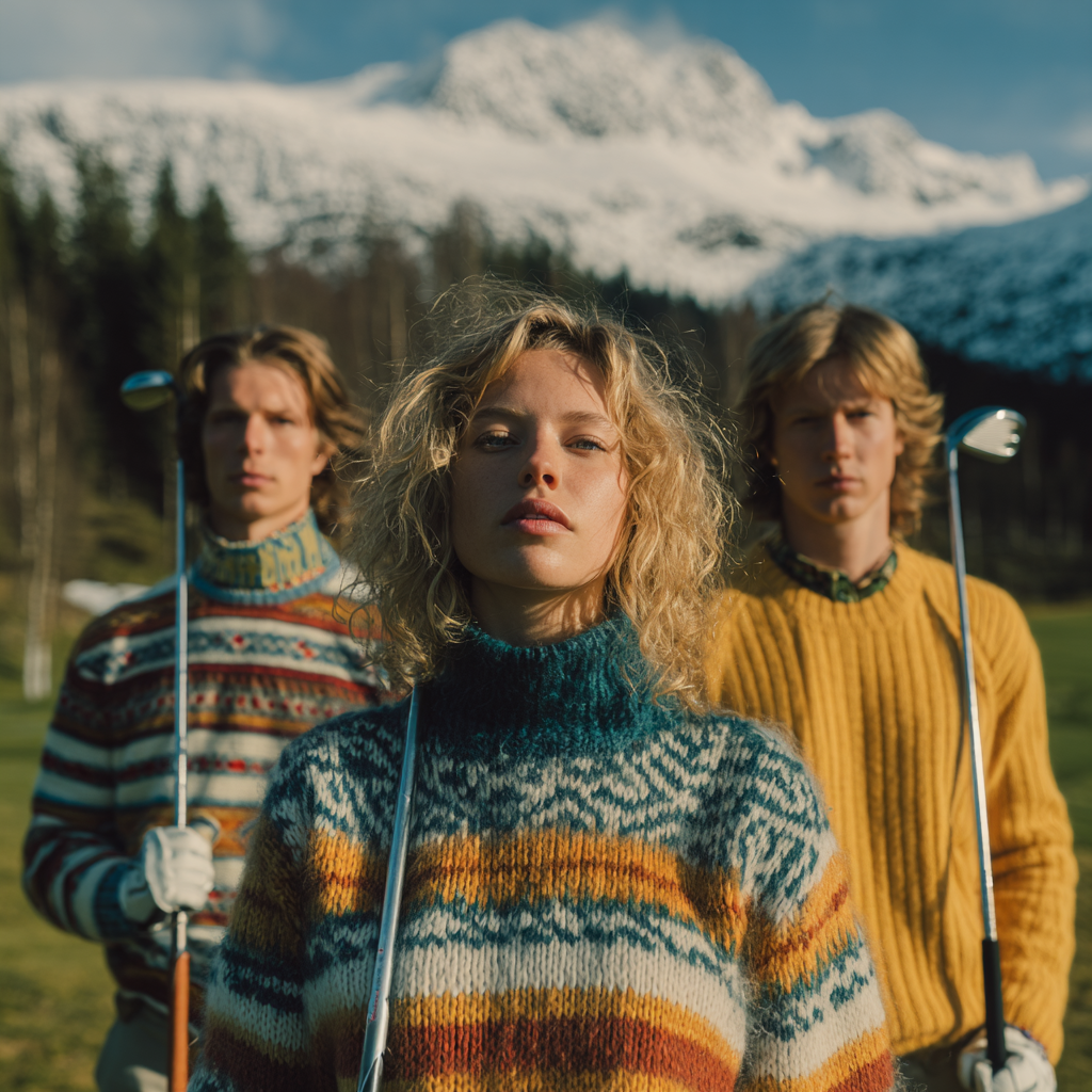 Three friends standing together in Nordic light